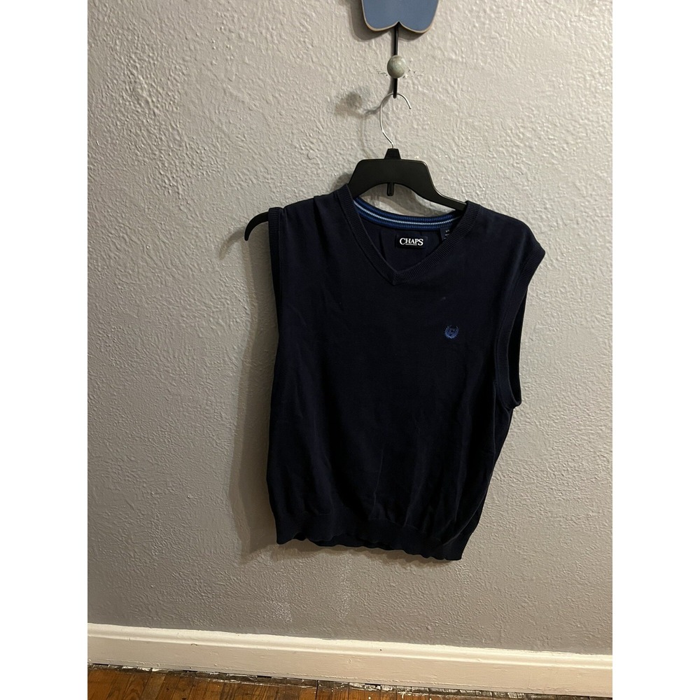 Mens‎ Chaps Pullover Sweater Vest Navy 100% Cotton Size Large